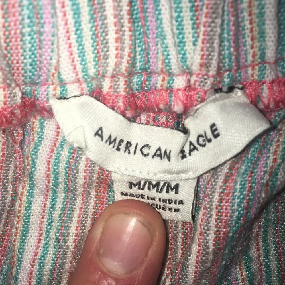 American Eagle M striped paper bag raw string shorts